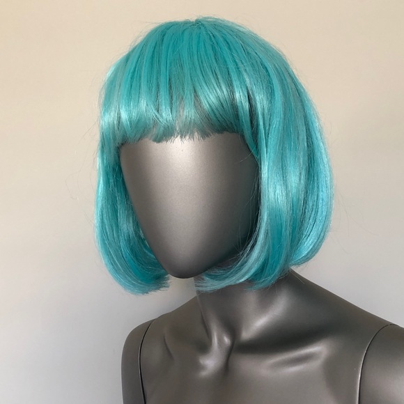 Light Blue Bob Wig with Bangs - Picture 2 of 4